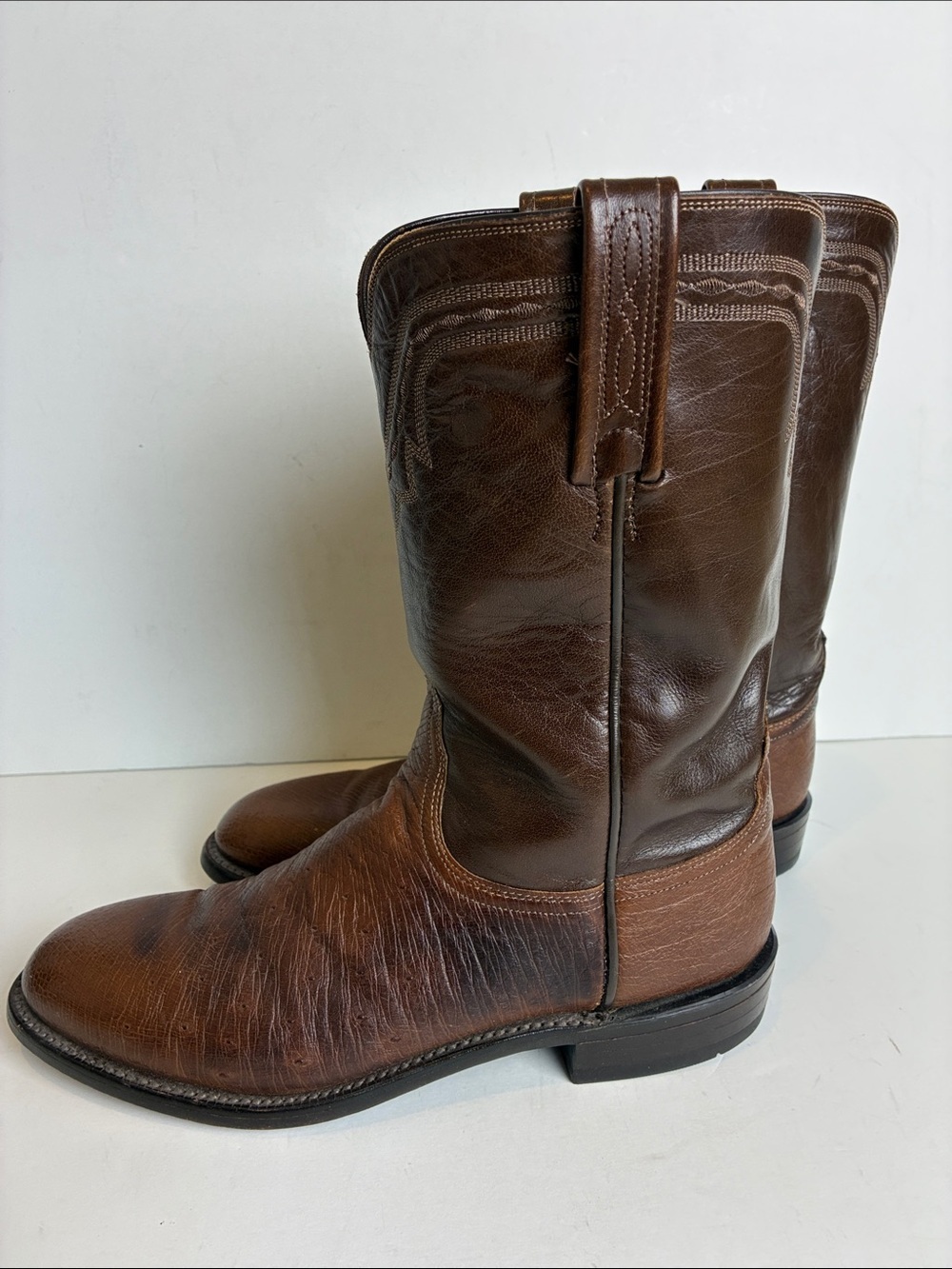 LUCCHESE 2000 MENS COWBOY BOOTS Smooth OSTRICH TWO TONE SZ 8.5 D Western Rodeo